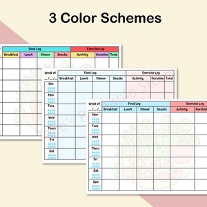 Pu&ograve; includere: Tre modelli di pianificatore settimanale stampabili con diversi schemi di colori. Ogni modello include sezioni per un diario alimentare, un diario di esercizi e attivit&agrave; quotidiane. Le sezioni del diario alimentare sono etichettate con colazione, pranzo, cena e spuntini. Le sezioni del diario di esercizi sono etichettate con attivit&agrave;, durata e totale. I giorni della settimana sono elencati sul lato sinistro di ogni modello.