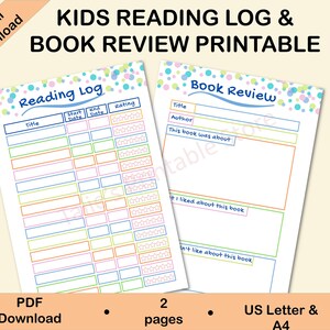 Kids Reading Log and Book Review Template, Kids Reading Record, Reading Chart, Kids Reading List, Summer Reading List, Kids Activities