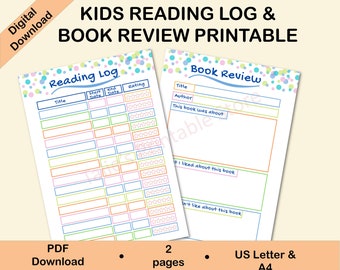 Kids Reading Log and Book Review Printable (PDF, JPG)