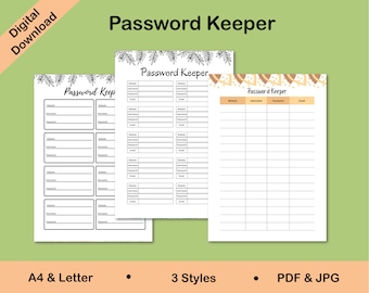 Printable Password Keeper, Website Organizer (PDF & JPG)