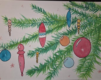 Christmas Ornaments Watercolor Painting, Festive Holiday Art