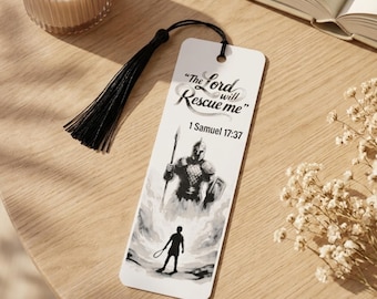 David and Goliath Bookmark | 3D Printed Scripture Art | 1 Samuel 17:37 Bible Verse | Christian Gift for Book Lovers