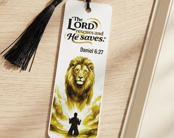 Daniel and the Lion Bookmark | 3D Printed Scripture Art | Daniel 6:27 Bible Verse | Christian Gift for Book Lovers