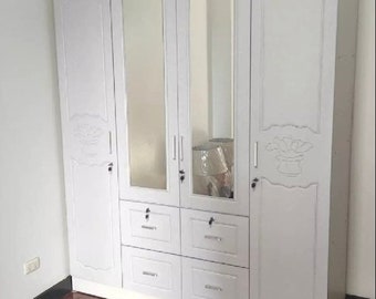 4door wardrobe with drawers and mirror, free assemble