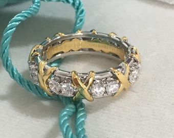 Authentic Tiffany & Co Schlumberger Diamond Platinum 18k Gold Eternity.Ring Size 7