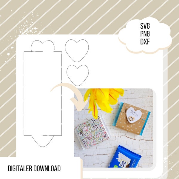 Plotterdatei Banderole "Herz" - SVG, PNG, DXF - digitaler Download - Verpackung für Quadrat Schokolade