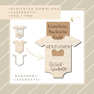 Cyfrowy plik laserowy - body niemowlęce - voucher i opakowanie na pieniądze! -SVG/PNG