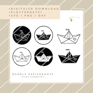 Plotterbestand maritiem - bundel papieren boten met hartpictogrammen - SVG, PNG, DXF - digitale download