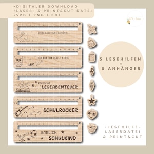 Reading aid for schoolchildren • Laser file & plotter file SVG • School enrollment gift • Reading ruler with pendant • DIY file • Gift idea for starting school