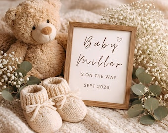 Plantilla de anuncio de embarazo neutral / Plantilla editable de Canva Baby / Diseño plano con vegetación