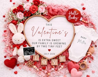 Plantilla de anuncio de embarazo para San Valentín / Diseño plano extra dulce y editable en Canva
