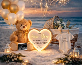 New Years Pregnancy Announcement Template | Editable Canva 2026 Beach Baby Reveal Countdown
