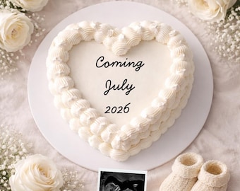 Plantilla de anuncio de embarazo con forma de pastel de corazón / Diseño plano neutro editable en Canva