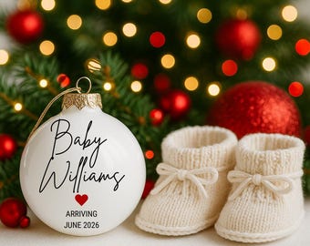 Christmas Pregnancy Announcement Template Editable Canva | Ornament Baby Reveal