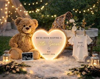 Plantilla de anuncio de embarazo / Anuncio de bebé editable en Canva / Diseño plano con iluminación neutra para exteriores