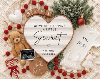 Christmas Pregnancy Announcement Template Editable Canva | Holiday Baby Reveal Gift