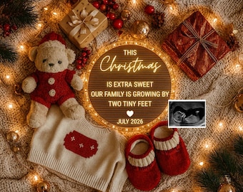 Sjabloon kerstzwangerschapsaankondiging bewerkbaar canva | Baby-onthulling voor de feestdagen