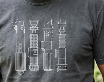 Camiseta con diseño de sable de luz de Star Wars, Jedi, Luke Skywalker, Obi Wan, Darth Vader, Anakin, camiseta con dibujo técnico de sable.