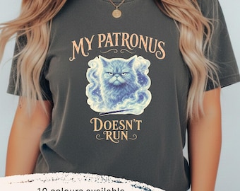 Mein Patronus läuft nicht Shirt, lustiges Zauberer Fitness T-Shirt, dunkler Katzen Humor, Harry Potter inspiriert Gym Humor T Shirt, ungeeignetes Läufer Geschenk