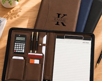 Custom Leather Zipper Portfolio, Personalized Business Padfolio, Perfect for Business, Birthday, Graduation Gifts, Ideal Gift for Him or Her
