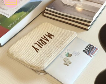 Custom Solid Color iPad Pouch, Personalized Name Quilting iPad Air Pro Case, Initial iPad Sleeve, Custom Monogram Laptop Bag, Gifts For Her