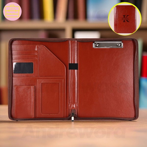 Personalized Leather Portfolio, Custom Portfolio With Zipper, Custom