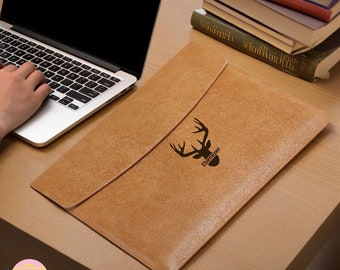 Personalized Leather Laptop Sleeve Case Bag With Document Holder, Custom Name Document Holder, Engrave Initial MacBook Case, Protective Case