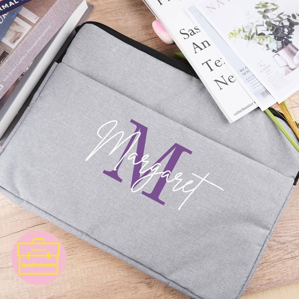 Custom Monogram Laptop Bag, Personalised Name Computer Bag, Initial Tablet Bag, Unique Document Bag, University Gift, Father's Day Gift, 15"