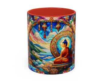 Tazza decorativa con illustrazione di Buddha in meditazione / 11 oz o 15 oz