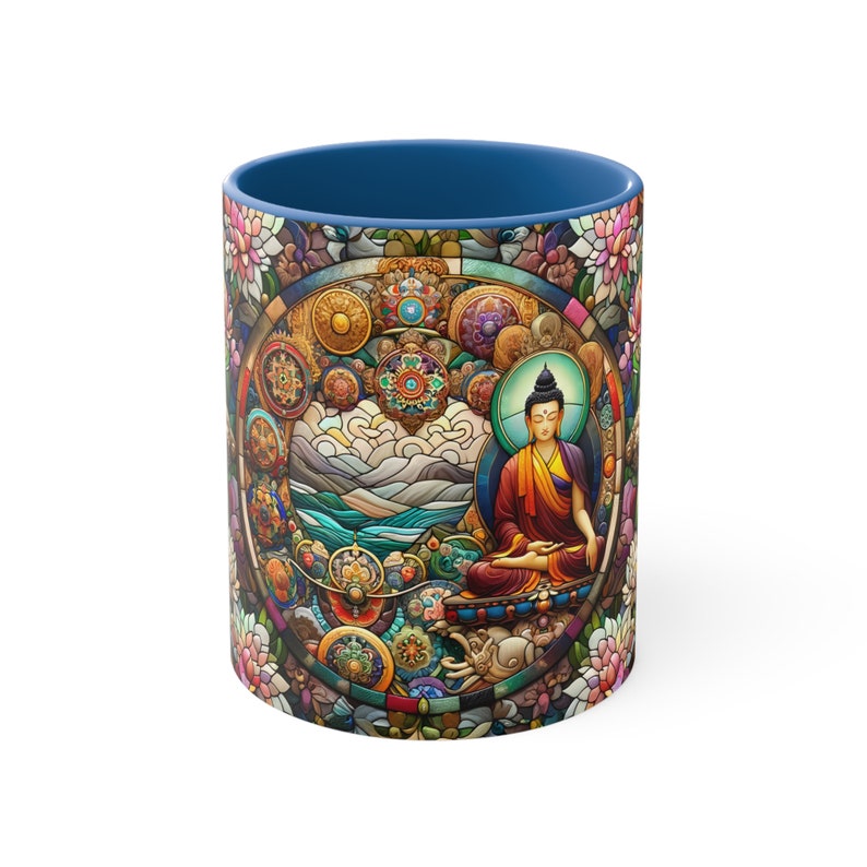 Stained Glass Buddha Mug – Zen Meditation Drinkware, Spiritual Gift for Peace Seekers, Mindfulness Tea Cup, Yoga Decor Coffee Mug image 2