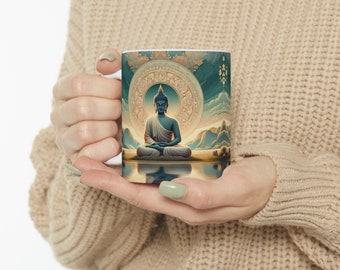 Caneca inspirada em Buda, xícara de café de atenção plena, caneca de chá de Buda sereno, utensílios para bebidas zen espirituais, caneca de meditação pacífica, decoração iluminada