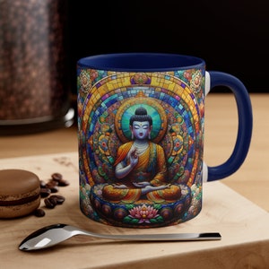 Stained Glass Buddha Mug – Zen Meditation Drinkware, Spiritual Gift for Peace Seekers, Mindfulness Tea Cup, Yoga Decor Coffee Mug