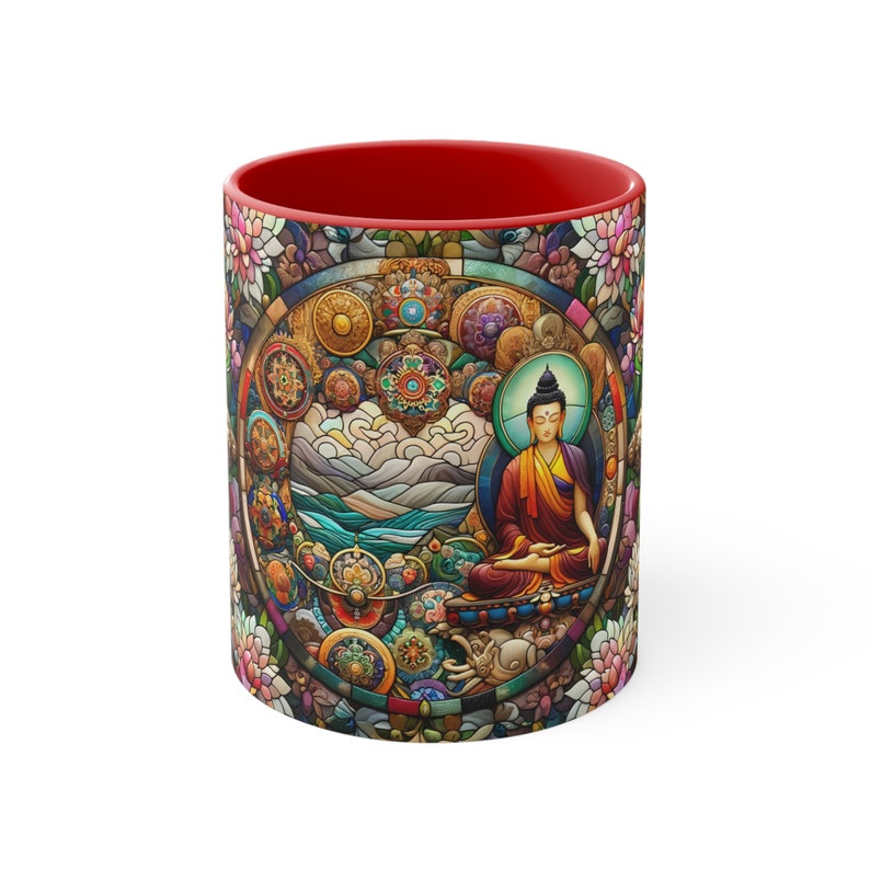 Stained Glass Buddha Mug – Zen Meditation Drinkware, Spiritual Gift for Peace Seekers, Mindfulness Tea Cup, Yoga Decor Coffee Mug image 1