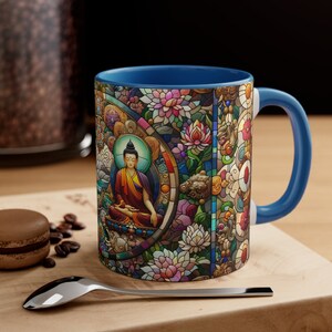 Stained Glass Buddha Mug – Zen Meditation Drinkware, Spiritual Gift for Peace Seekers, Mindfulness Tea Cup, Yoga Decor Coffee Mug image 9