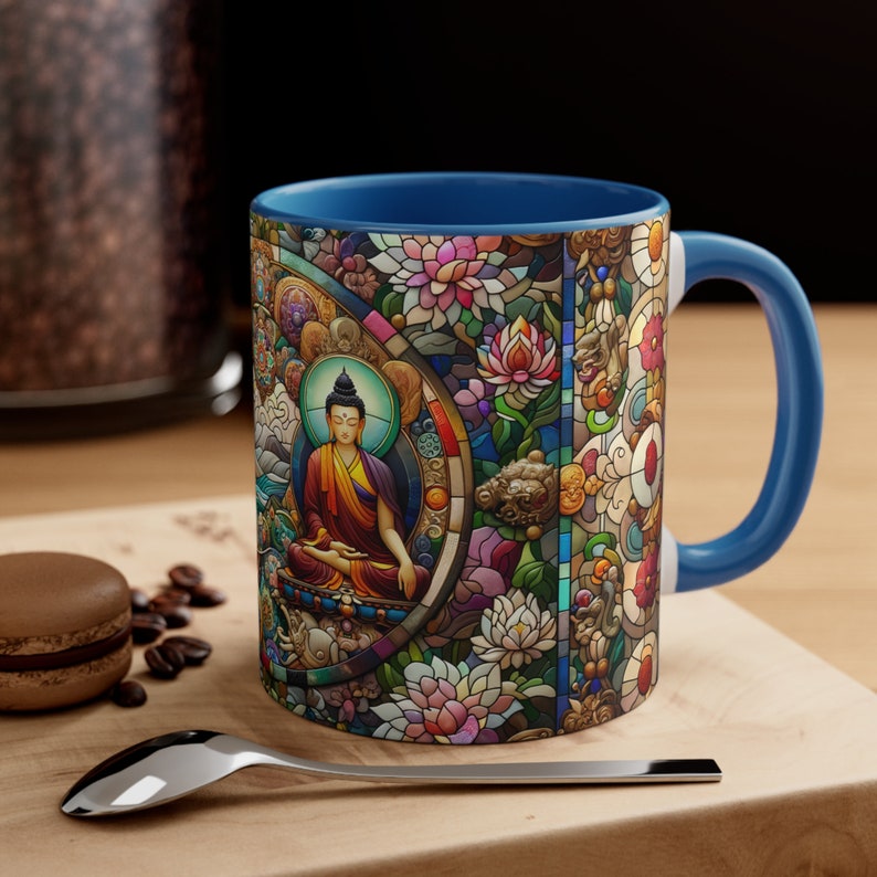 Stained Glass Buddha Mug – Zen Meditation Drinkware, Spiritual Gift for Peace Seekers, Mindfulness Tea Cup, Yoga Decor Coffee Mug image 9