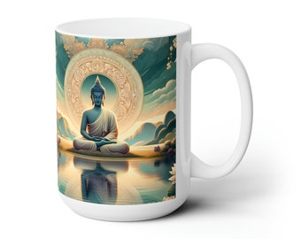Caneca inspirada em Buda, xícara de café de atenção plena, caneca de chá de Buda sereno, utensílios para bebidas zen espirituais, caneca de meditação pacífica, decoração iluminada