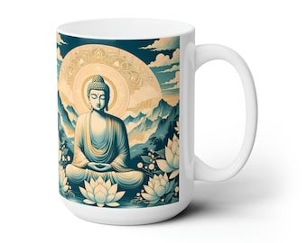 Caneca inspirada em Buda, xícara de café de atenção plena, caneca de chá de Buda sereno, utensílios para bebidas zen espirituais, caneca de meditação pacífica, decoração iluminada