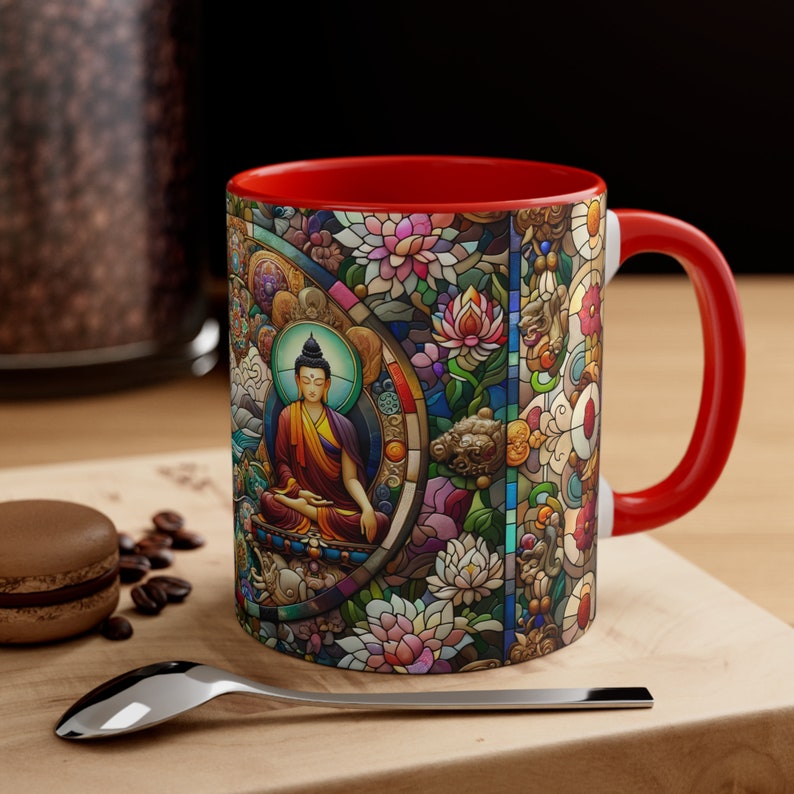 Stained Glass Buddha Mug – Zen Meditation Drinkware, Spiritual Gift for Peace Seekers, Mindfulness Tea Cup, Yoga Decor Coffee Mug image 6