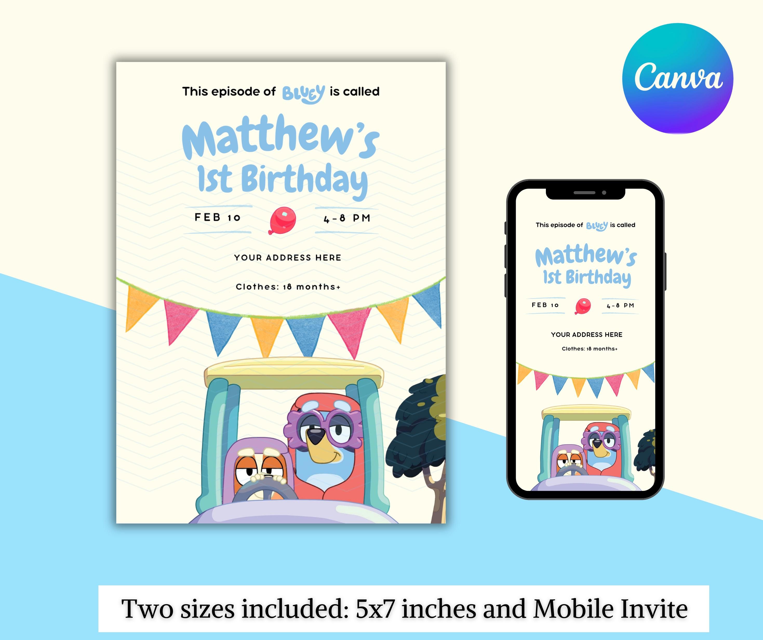 Bluey Inspired Birthday Invitation