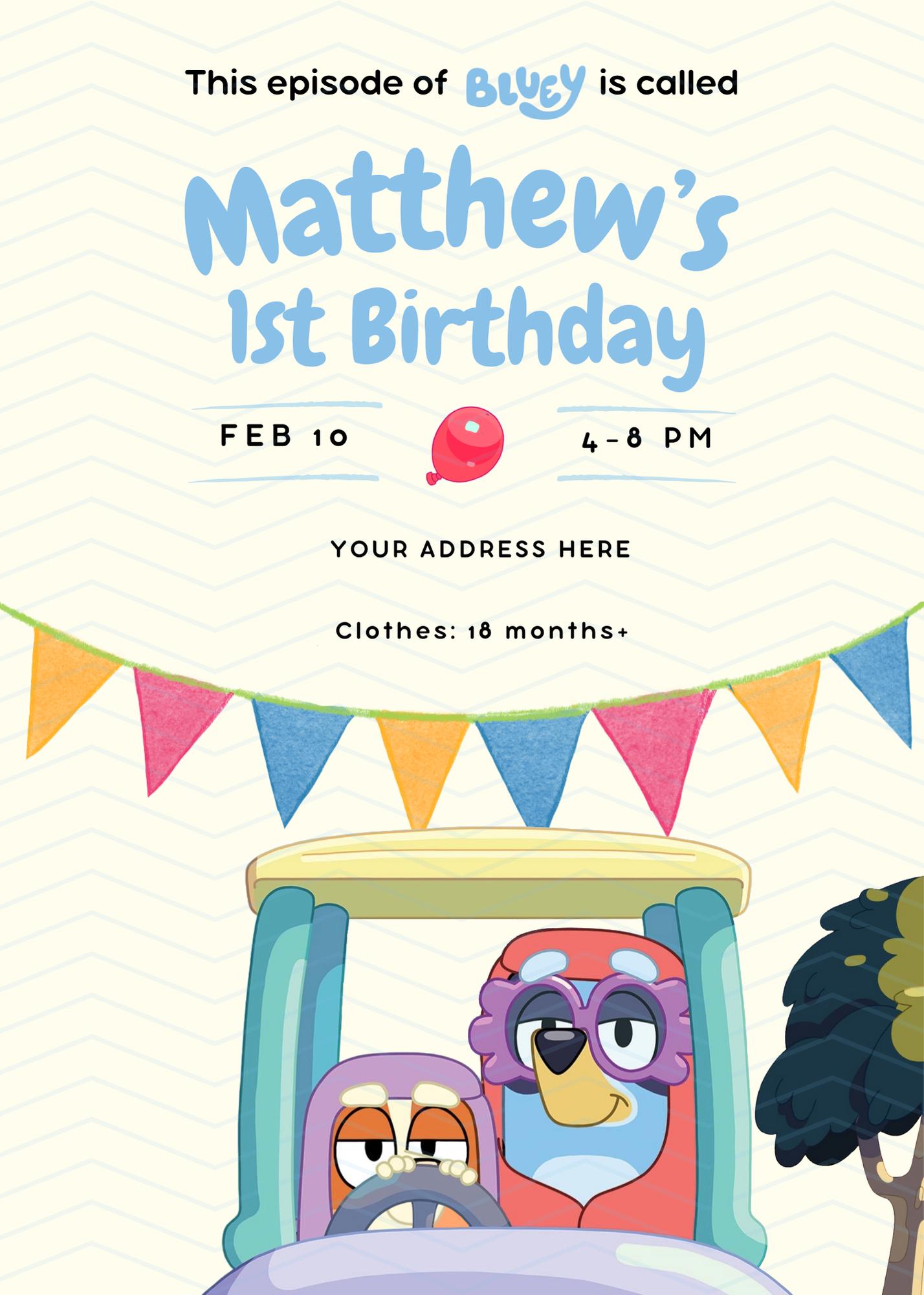 Bluey Inspired Birthday Invitation