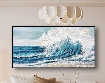 Original Canvas Ocean Waves Oil Painting,Acrylic Painting,Abstract Ocean Landscape Painting,Large Wall Art, Custom Modern Living Room Decor