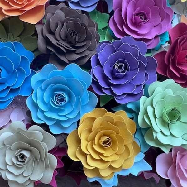 4 Pcs handmade paper roses, paper die cut out, scrapbooking supply, party decoration, DIY craft project, embellishments.