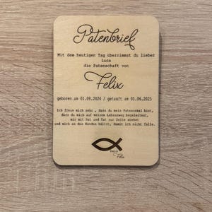 Carta de padrino, decoración, regalo, bautismo, madera, personalizado, madrina, padrino, cosita, fecha, nombre, pez, iglesia, llamativo, soporte, bonito, genial