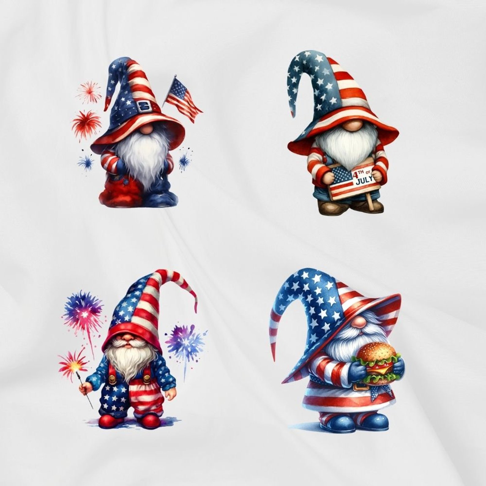 22 PNG 4th of July Gnome Watercolor Clipart , Patriotic Gnome Clipart ...