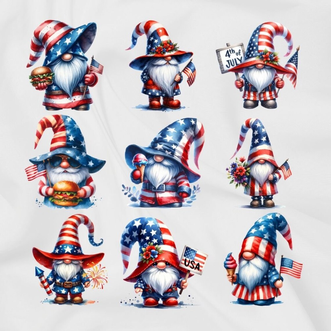 22 PNG 4th of July Gnome Watercolor Clipart , Patriotic Gnome Clipart ...