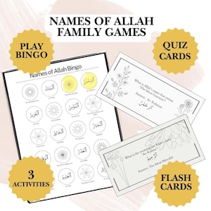 Learn the 99 Names of Allah through Play! | Play Bingo | Play Family Quiz | Self Study Flashcards | Digital Print | Islamic Learning