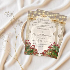 ANIMIERTE Islamische Digitale Hochzeitskarte Canva Bearbeiten - Goldene Stunde Nikkah, Walima oder Empfang Sofort Download | Flackernde Lichter