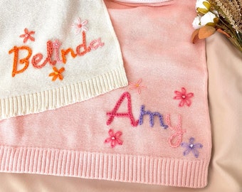 Coperta per bambini ricamata personalizzata con nome, coperta per bambini in maglia personalizzata, regalo di ricamo per baby shower, coperta per la cameretta, regalo per baby shower