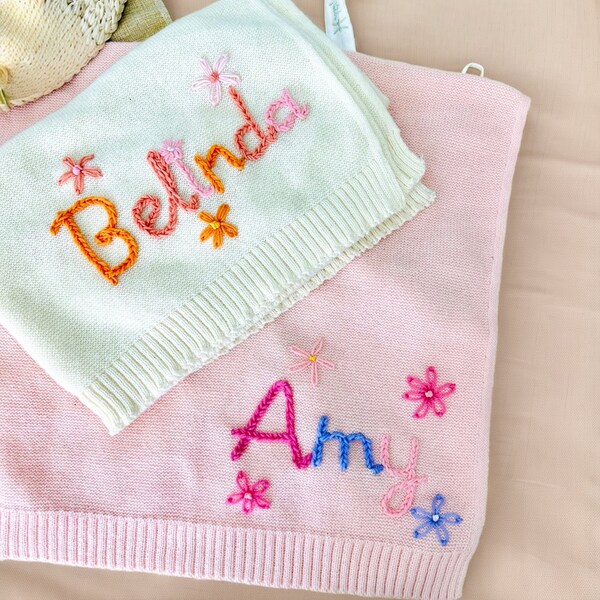 Personalized Knit Baby Blanket | Embroidery Gift for Baby Shower | Stroller Blanket | Monogrammed Newborn Baby Gift | Soft Cotton Knit