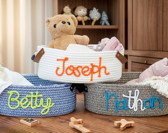 Personalized Baby Gift Basket，Rope Cotton Basket，Cute kids design Basket, baby Gift, Gift for Baby, Nursery Storage